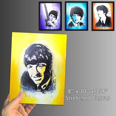 Alternate image for Fab Four - Set of 4 Original Acrylic Paintings on Stretched Canvas - 8 x 10 x 3/4 - Ringo, Paul, George, John - Unframed - Free Shipping