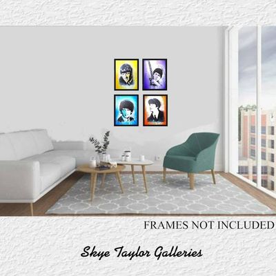 Alternate image for Fab Four - Set of 4 Original Acrylic Paintings on Stretched Canvas - 8 x 10 x 3/4 - Ringo, Paul, George, John - Unframed - Free Shipping