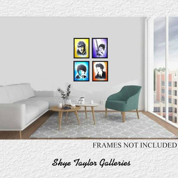 Alternate image for Fab Four - Set of 4 Original Acrylic Paintings on Stretched Canvas - 8 x 10 x 3/4 - Ringo, Paul, George, John - Unframed - Free Shipping