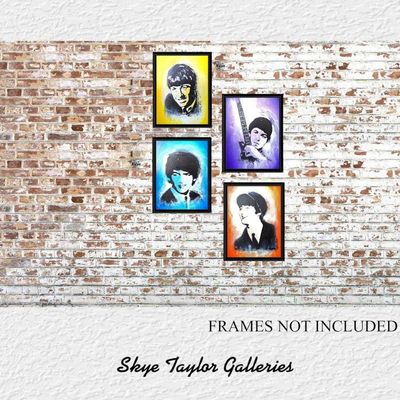 Alternate image for Fab Four - Set of 4 Original Acrylic Paintings on Stretched Canvas - 8 x 10 x 3/4 - Ringo, Paul, George, John - Unframed - Free Shipping