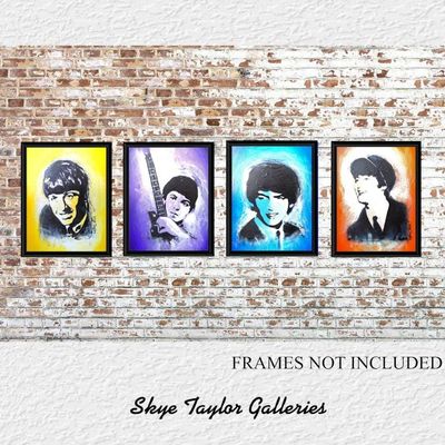 Alternate image for Fab Four - Set of 4 Original Acrylic Paintings on Stretched Canvas - 8 x 10 x 3/4 - Ringo, Paul, George, John - Unframed - Free Shipping