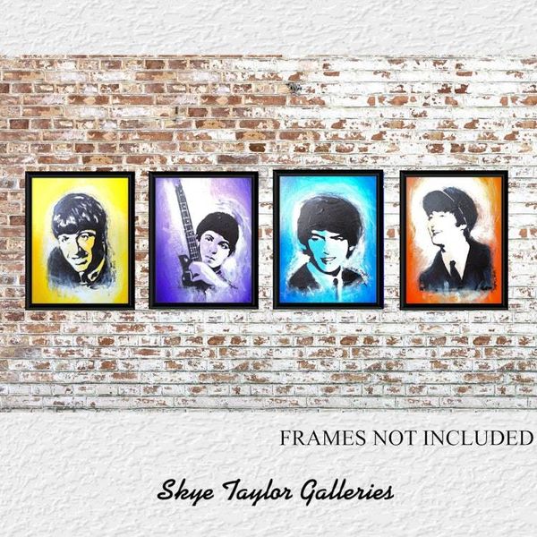 Alternate image for Fab Four - Set of 4 Original Acrylic Paintings on Stretched Canvas - 8 x 10 x 3/4 - Ringo, Paul, George, John - Unframed - Free Shipping