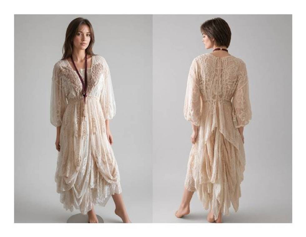 Unique cream layered, bohemian style dress.