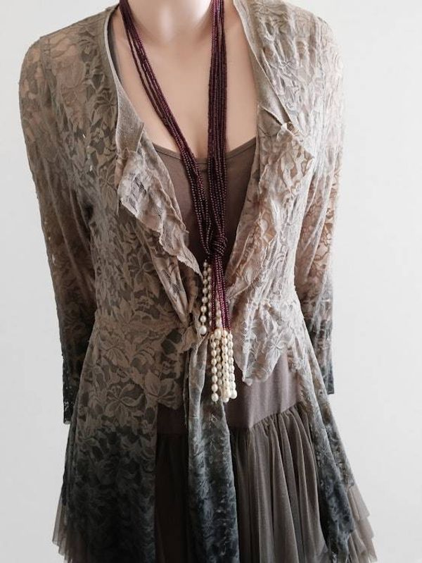 Alternate image for Bohemian Lace and Tulle Layered Ombré Dress with Victorian-Inspired Details
