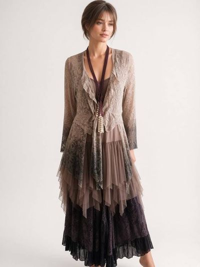 Primary image for Bohemian Lace and Tulle Layered Ombré Dress with Victorian-Inspired Details