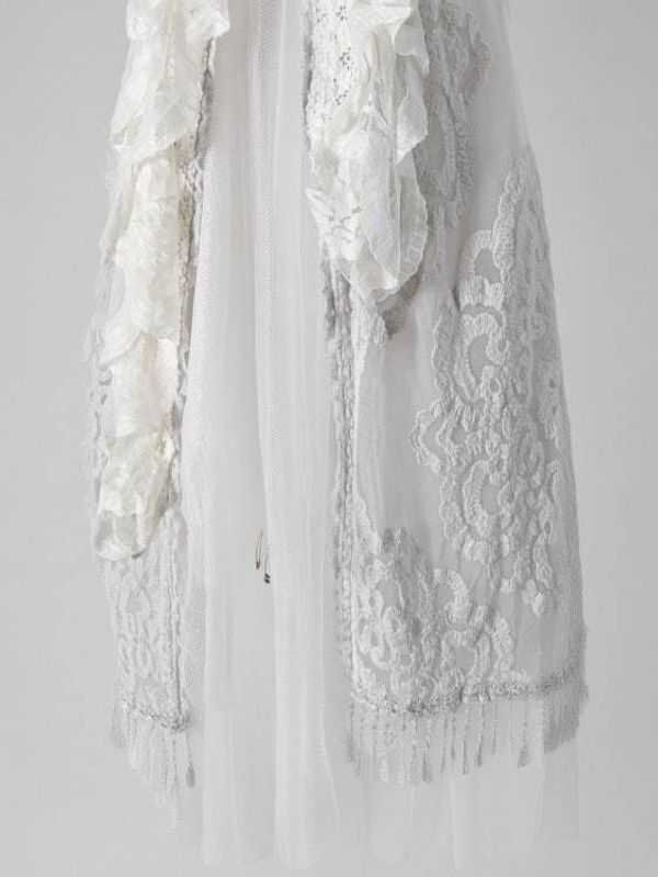 Alternate image for Ethereal Ivory and grey lace dress and robe set with embellished fringe detail