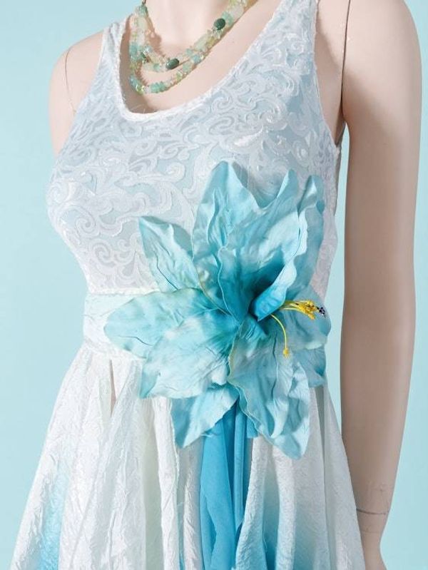 Alternate image for Handcrafted ombre dress with asymmetric hem in sky blue/ aqua and white