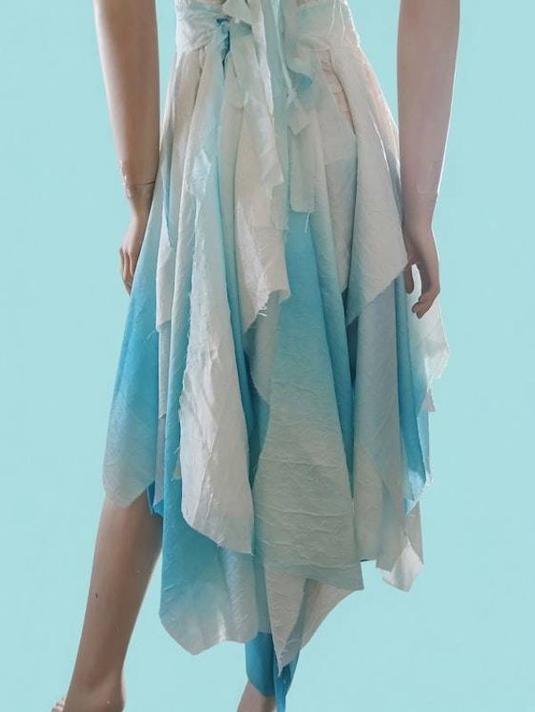 Alternate image for Handcrafted ombre dress with asymmetric hem in sky blue/ aqua and white