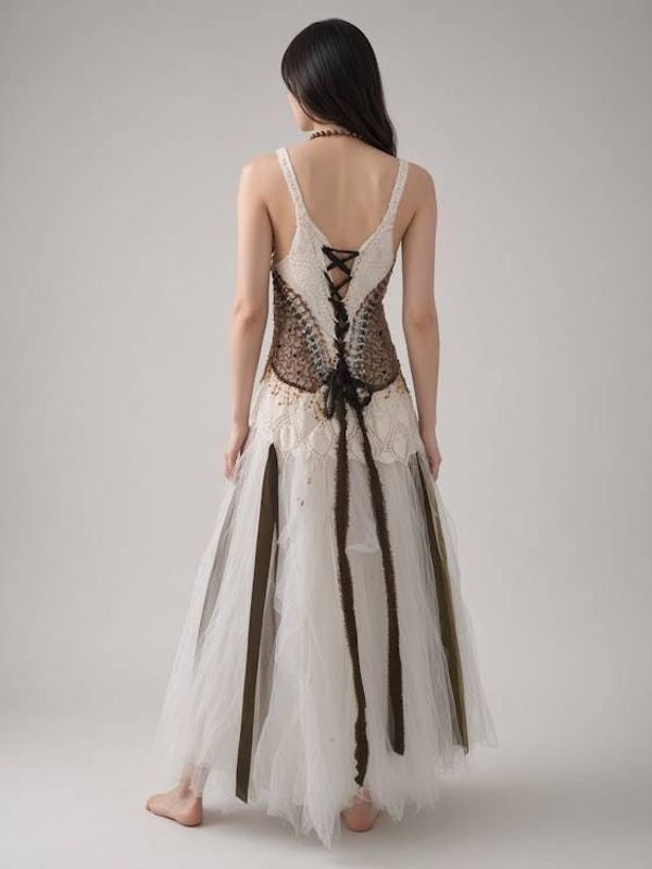 Alternate image for Handcrafted sequined tulle evening gown with lace-up back