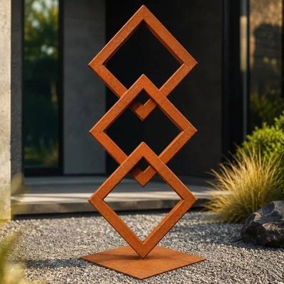 Primary image for Interlocking Metal Garden Sculpture | 34 Rusted Steel Geometric Art | Interlock