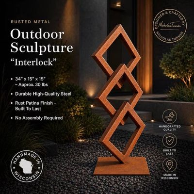 Alternate image for Interlocking Metal Garden Sculpture | 34 Rusted Steel Geometric Art | Interlock