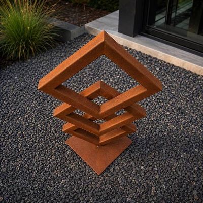 Alternate image for Interlocking Metal Garden Sculpture | 34 Rusted Steel Geometric Art | Interlock
