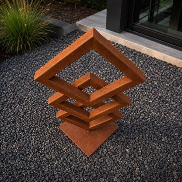 Alternate image for Interlocking Metal Garden Sculpture | 34 Rusted Steel Geometric Art | Interlock