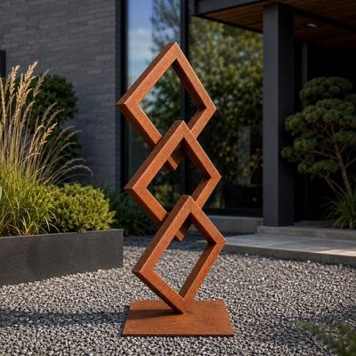 Alternate image for Interlocking Metal Garden Sculpture | 34 Rusted Steel Geometric Art | Interlock