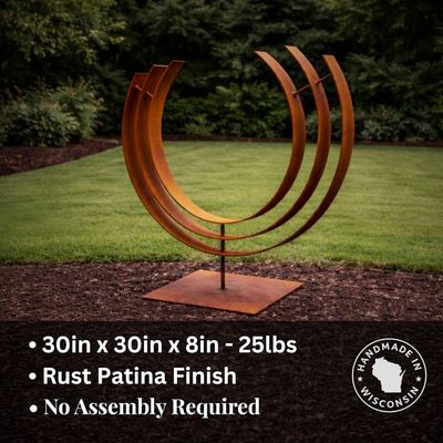 Alternate image for Abstract Metal Garden Sculpture | 30 Triple-Arc Rusted Steel Yard Art | Arcus