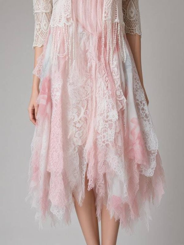 Alternate image for Romantic layered lace and tulle dress with crochet overlay - blush pink and ivory