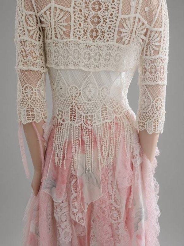 Alternate image for Romantic layered lace and tulle dress with crochet overlay - blush pink and ivory