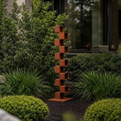 Alternate image for Tall Metal Garden Sculpture | 45 Staggered Rusted Steel Cubes | Climb