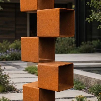 Alternate image for Tall Metal Garden Sculpture | 45 Staggered Rusted Steel Cubes | Climb