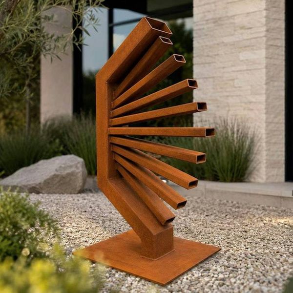 Alternate image for Rusted Steel Garden Sculpture | 30 Radiating Geometric Metal Art | Halcyon