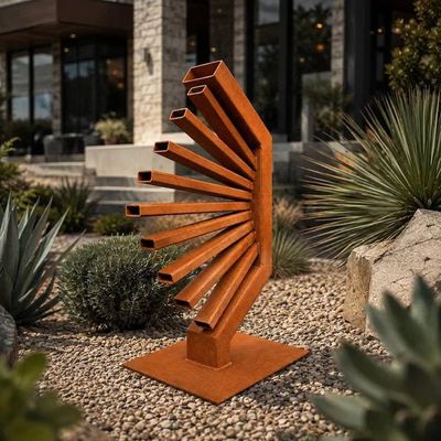 Alternate image for Rusted Steel Garden Sculpture | 30 Radiating Geometric Metal Art | Halcyon