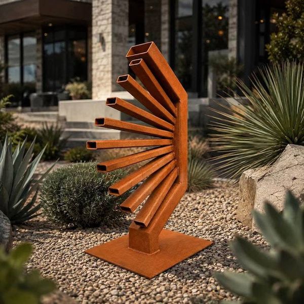 Alternate image for Rusted Steel Garden Sculpture | 30 Radiating Geometric Metal Art | Halcyon