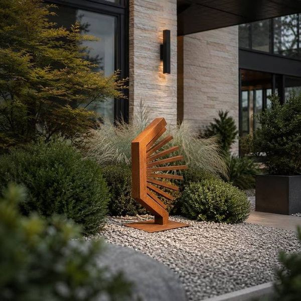 Alternate image for Rusted Steel Garden Sculpture | 30 Radiating Geometric Metal Art | Halcyon