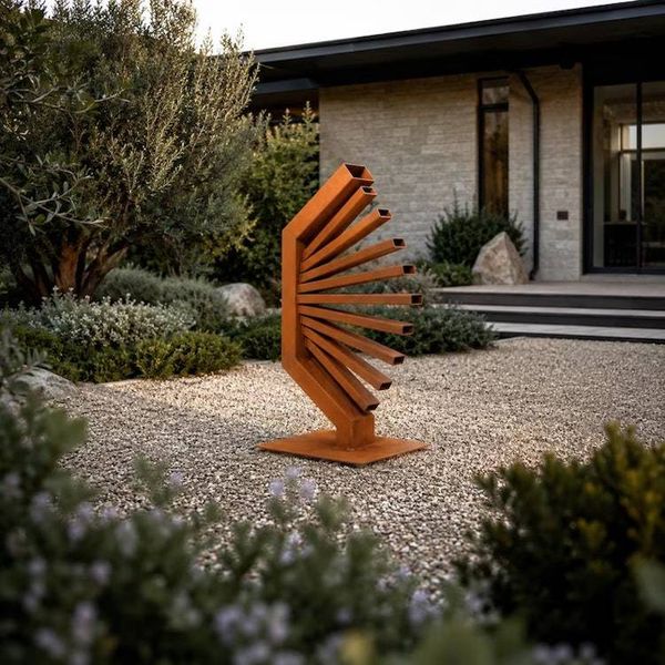 Alternate image for Rusted Steel Garden Sculpture | 30 Radiating Geometric Metal Art | Halcyon