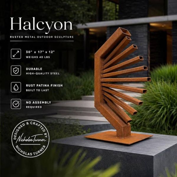 Alternate image for Rusted Steel Garden Sculpture | 30 Radiating Geometric Metal Art | Halcyon