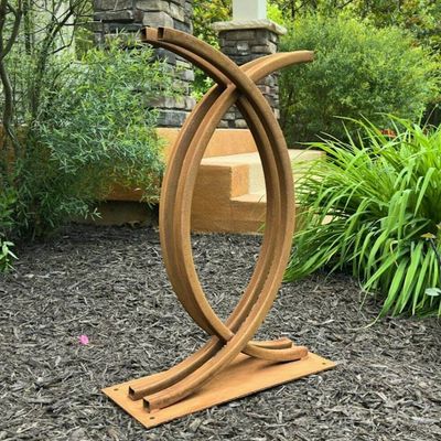 Alternate image for Curved Metal Garden Sculpture | 30 Rusted Steel Outdoor Art | Horizon