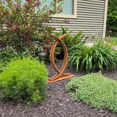 Alternate image for Curved Metal Garden Sculpture | 30 Rusted Steel Outdoor Art | Horizon