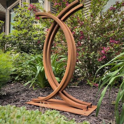 Alternate image for Curved Metal Garden Sculpture | 30 Rusted Steel Outdoor Art | Horizon