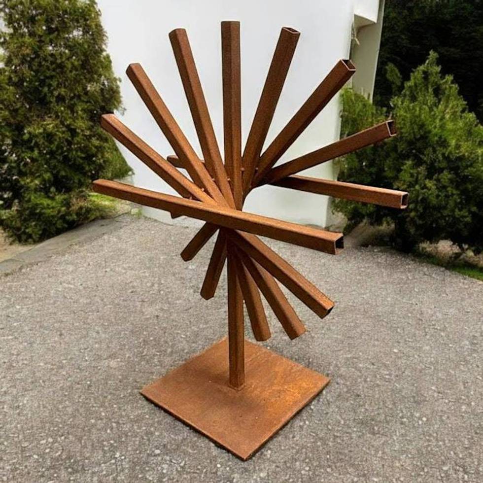 Geometric Outdoor Sculpture | 30" Rusted Steel Garden Art | Eclipse