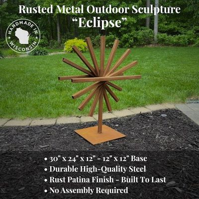 Alternate image for Geometric Outdoor Sculpture | 30 Rusted Steel Garden Art | Eclipse