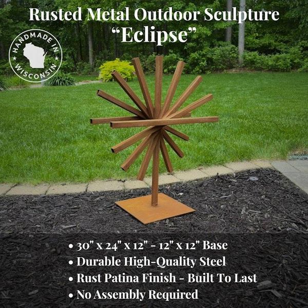 Alternate image for Geometric Outdoor Sculpture | 30 Rusted Steel Garden Art | Eclipse