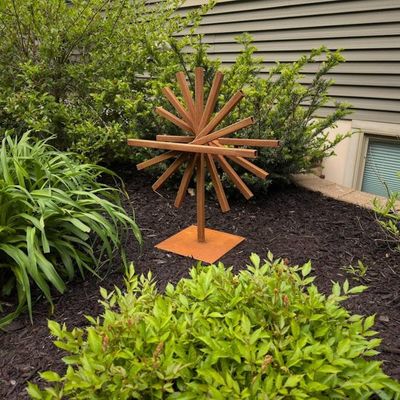 Alternate image for Geometric Outdoor Sculpture | 30 Rusted Steel Garden Art | Eclipse