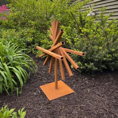 Alternate image for Geometric Outdoor Sculpture | 30 Rusted Steel Garden Art | Eclipse