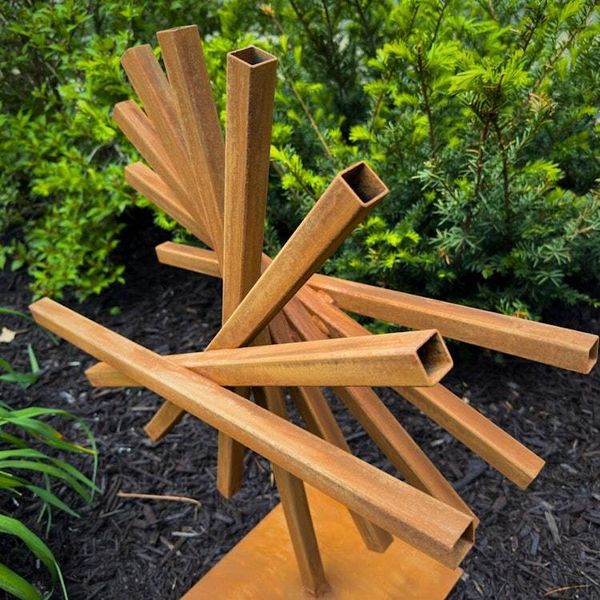 Alternate image for Geometric Outdoor Sculpture | 30 Rusted Steel Garden Art | Eclipse