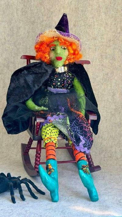 Alternate image for Witch Art Doll – Handmade Halloween Decor, handmade textile witch, meet Myrtle Tanglefoot