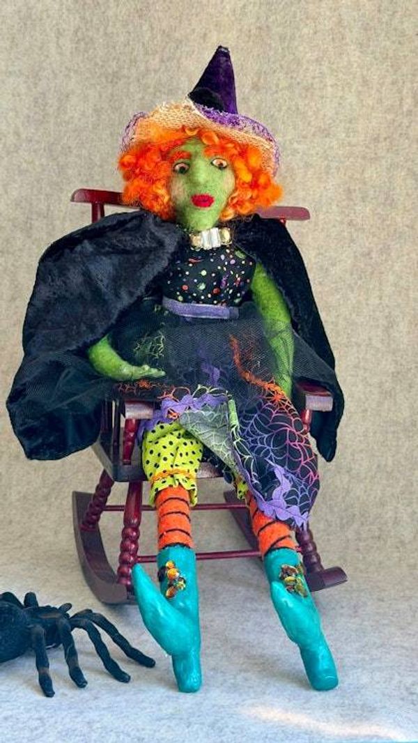 Alternate image for Witch Art Doll – Handmade Halloween Decor, handmade textile witch, meet Myrtle Tanglefoot