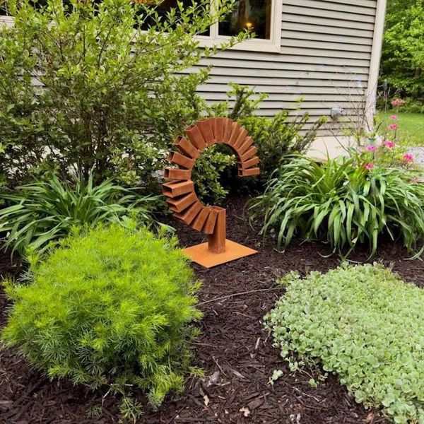 Alternate image for Abstract Steel Yard Sculpture | 30 Curved Rusted Metal Art | Arc