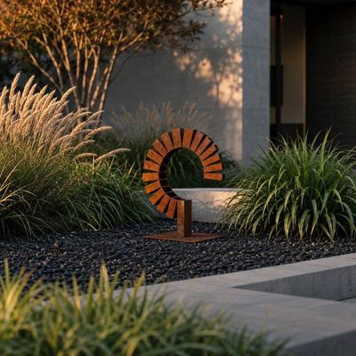 Alternate image for Abstract Steel Yard Sculpture | 30 Curved Rusted Metal Art | Arc