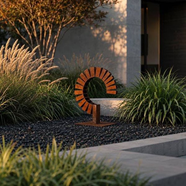 Alternate image for Abstract Steel Yard Sculpture | 30 Curved Rusted Metal Art | Arc