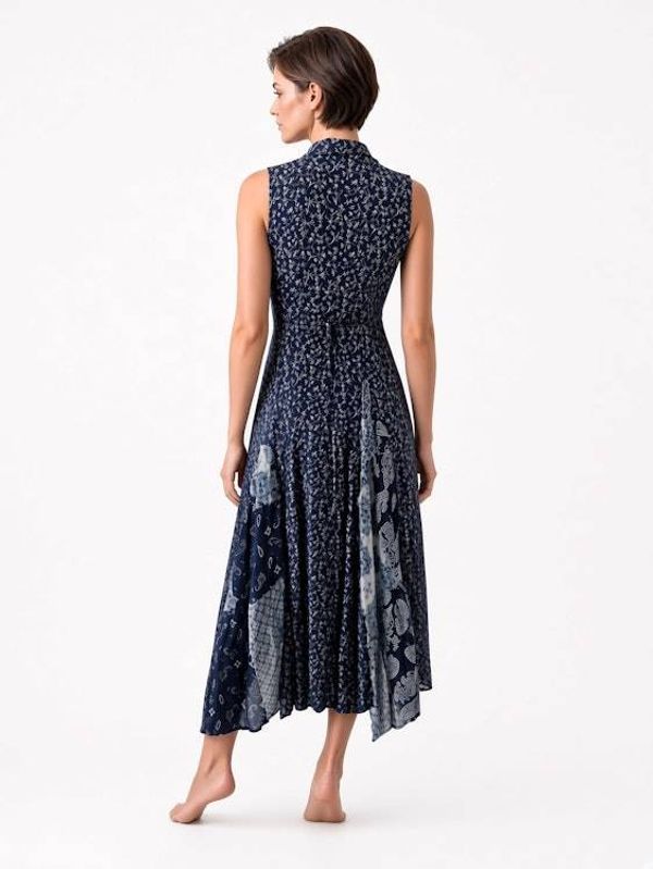 Alternate image for Navy Blue Bandana Print Sleeveless Handkerchief Hem Maxi Dress