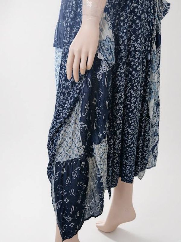 Alternate image for Navy Blue Bandana Print Sleeveless Handkerchief Hem Maxi Dress