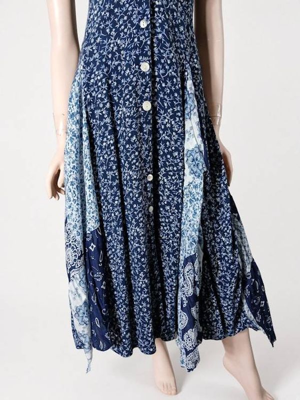 Alternate image for Navy Blue Bandana Print Sleeveless Handkerchief Hem Maxi Dress