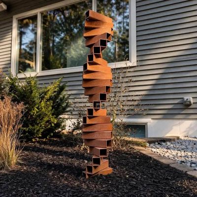 Primary image for Vertical Metal Garden Sculpture | 46 Twisted Rusted Steel Totem | Torsion
