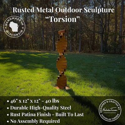 Alternate image for Vertical Metal Garden Sculpture | 46 Twisted Rusted Steel Totem | Torsion