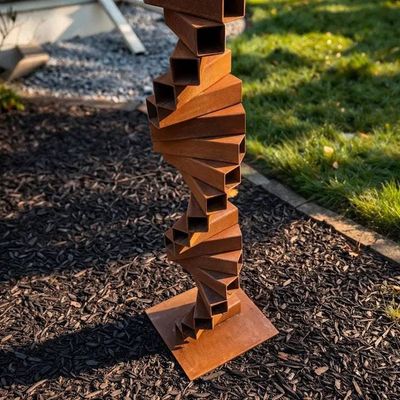 Alternate image for Vertical Metal Garden Sculpture | 46 Twisted Rusted Steel Totem | Torsion