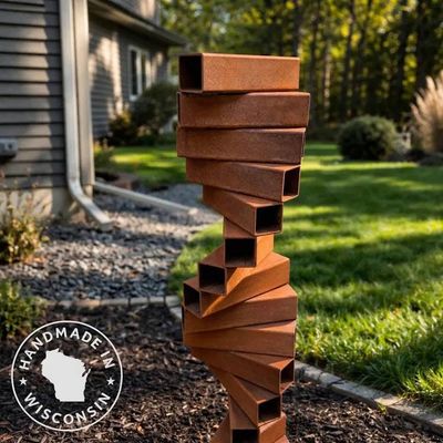 Alternate image for Vertical Metal Garden Sculpture | 46 Twisted Rusted Steel Totem | Torsion
